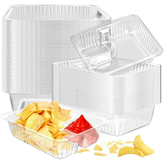 Plastic Nacho Trays,Topboutique Disposable Food Serving Container,2 Compartment Cheese Trays,Clear Serving Trays for Snack & Sauce Cheese Dip for Movie Night Party Chip Supplies,12 oz