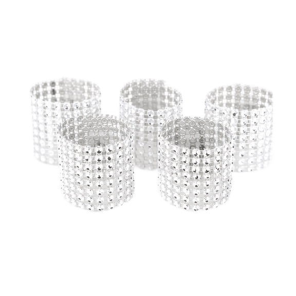 Plastic Napkin Rings Mesh Rhinestone Style Napkin Holders Openwork Design Eight Row Wraps for Table Settings Set of 5