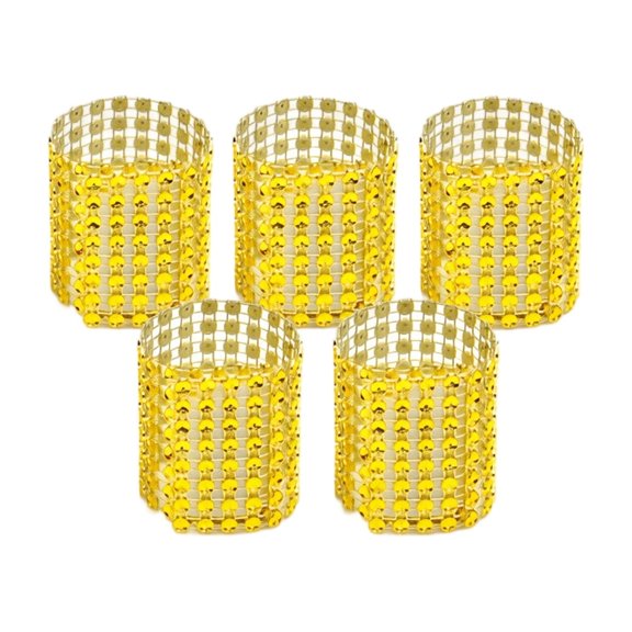 Plastic Napkin Rings Mesh Rhinestone Style Napkin Holders Openwork Design Eight Row Wraps for Table Settings Set of 5
