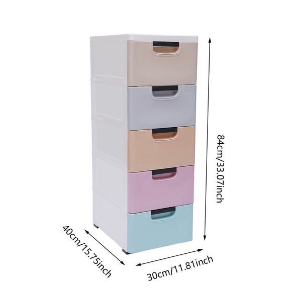 Plastic Narrow Drawers Storage Cabinet 5 Drawer Stackable Vertical Storage Tower Slim Storage Chest for Small Spaces Bathroom Bedroom (Colorful)