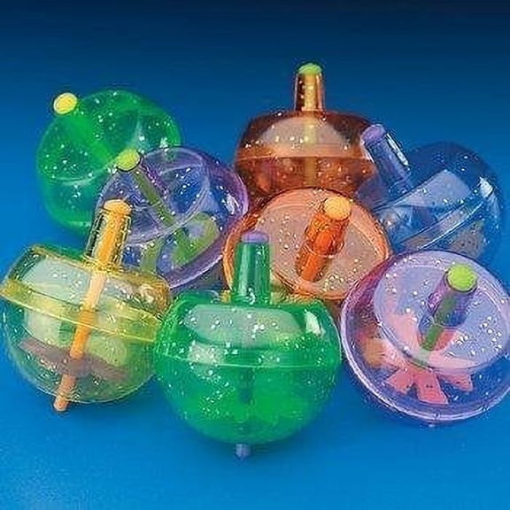 Plastic Neon Spin Tops W/Glitter (4Dz) - Toys - 48 Pieces