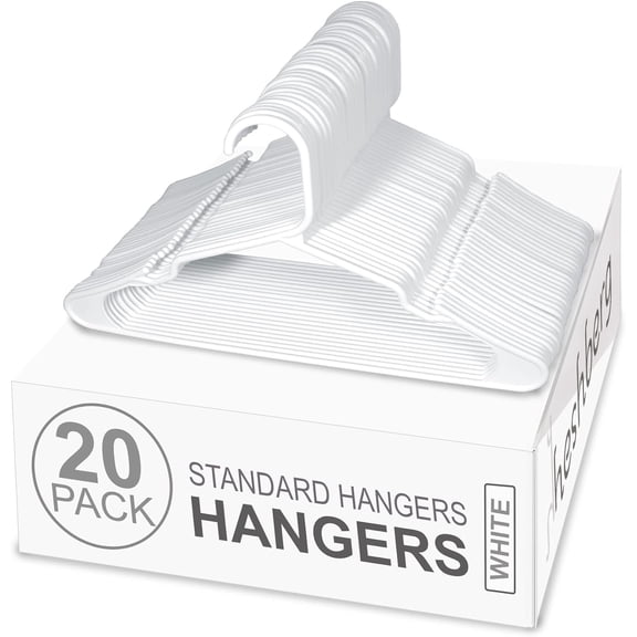 Plastic Notched Hangers Space Saving Tubular Clothes Hangers Standard Size Ideal for Everyday Use on Shirts, Coats, Pants, Dress, Skirts, Etc. (20, White)