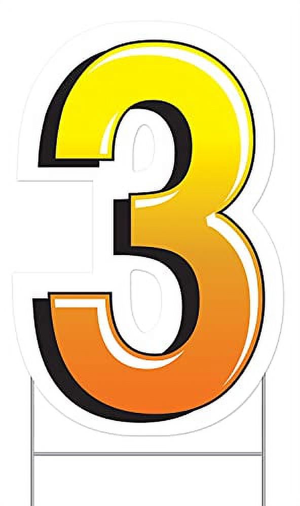 Plastic Number "3" Yard Sign With Metal Stakes Happy Birthday Party