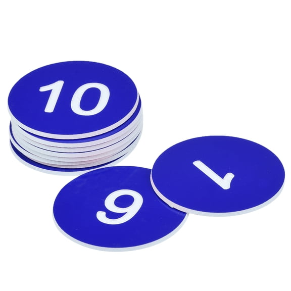 Plastic Number Tag, 1-10 Digital Tags Sign Tag Acrylic Engraved Blue with Self-Adhesive, Pack of 10