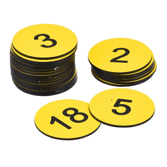 Plastic Number Tag, 1-25 Digital Tags Sign Tag Acrylic Engraved Yellow with Self-Adhesive, Pack of 25
