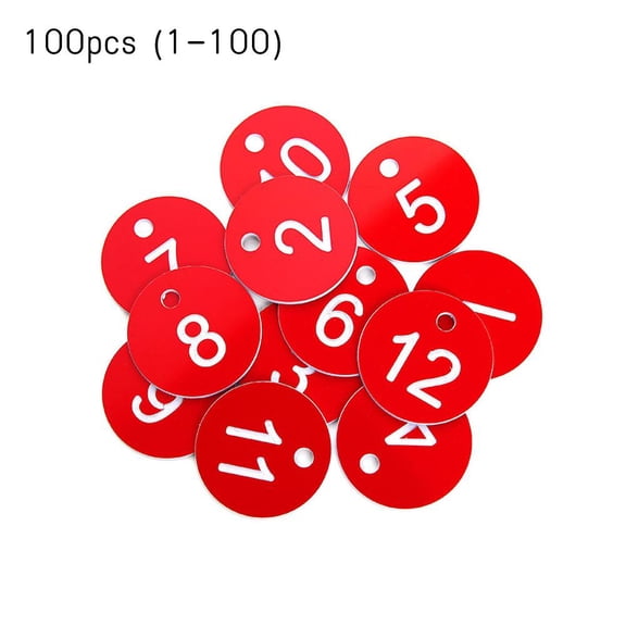 Plastic Number Tags 100 Pcs Sequential Number Tags 1-100, 3.5 cm Diameter Round ID Tag with Hole, Multicolor Engraved Markers for Key Organization, Cabinet Coding & Locker Identification