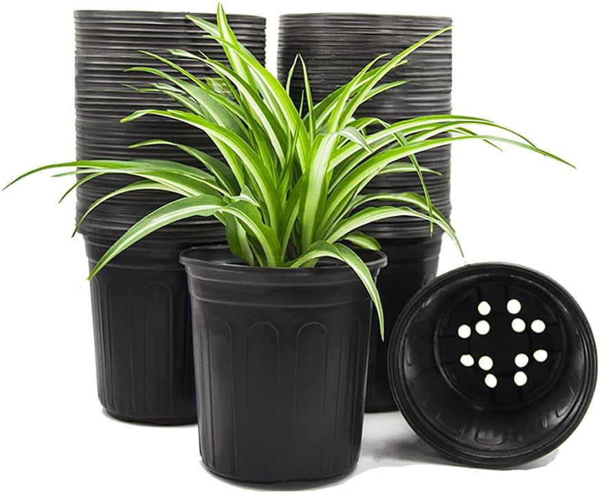 Plastic Nursery Pots, 5.31 Inch Round Plant Pots with Drainage Holes, 100 Pack Planting Pot for Outdoor Indoor Plants, Gardening Gifts for Women, Black