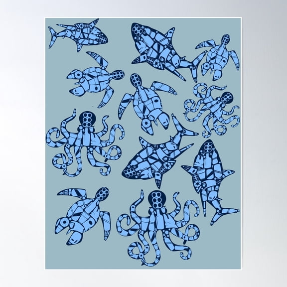 Plastic Ocean Poster Wall Art, Modern Wall Decor For Living Room Bedroom, 12x18 UNFRAMED
