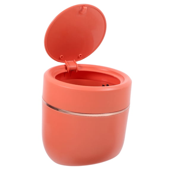 Plastic Orange Desktop Trash Can with Press Lid for Office and Home Storage
