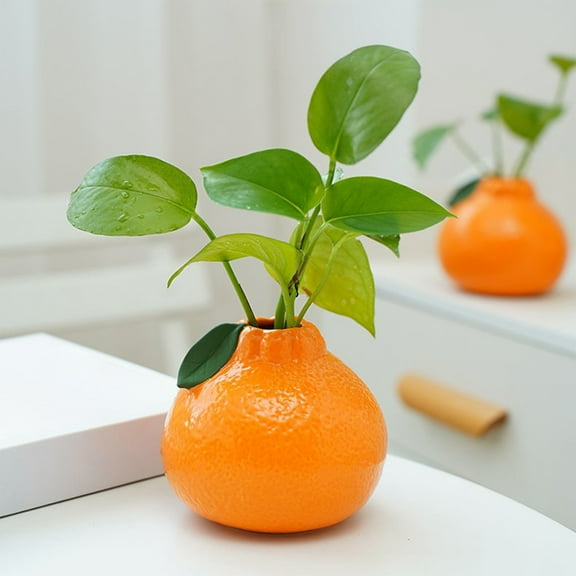 Plastic Orange Shape Vase, Suitable for Hydroponics Small Green Plants, Creative Simulated Orange Planter for Flower Arrangement, Desktop Decor for Living Room, Bedroom, Office Home Decor