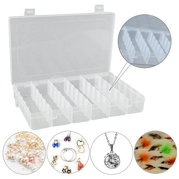 Plastic Organizer Box With Removable Dividers - Clear Craft Detachable Storage for Beads, Earrings, Pills, Jewelry, Screws, Seeds, Small Parts, Hair Ties - Travel Storage Box, 10.6x6.69"