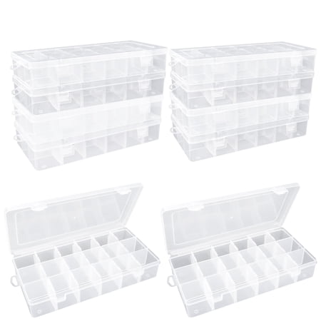 Plastic Organizer Box with Dividers, 10 Pack, 18 Grid Small Item Storage