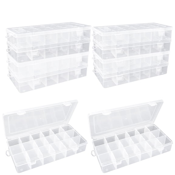 Plastic Organizer Box with Dividers, 10 Pack, 18 Grid Small Item Storage