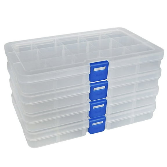 Plastic Organizer Container Storage Box Adjustable Divider Removable Grid Compartment for Jewelry Beads Earring Container Tool Fishing Hook Small Accessories(15 grids,White x 4)