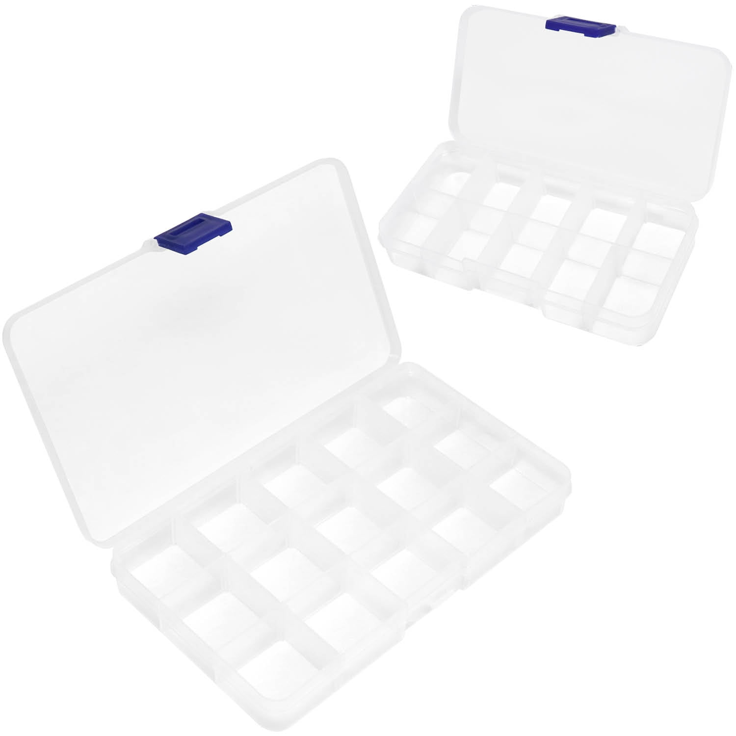 Hlotmeky Plastic Organizer Box with Dividers Bead Organizer 15 Large Grids  Tackle Box Organizer Clear Snackle Box Container