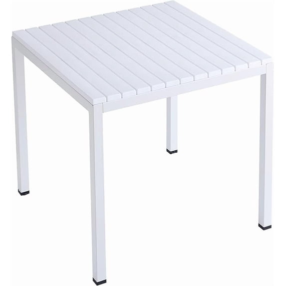 XDECO Patio Square Dining Table for 4, Plastic Kitchen Side Table with Metal legs, Outdoor Side Table for Backyard, Deck, Yard, Garden, Poolside, White