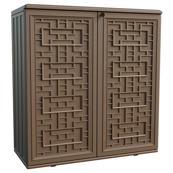 Plastic Outdoor Storage Cabinet Waterproof Resin Tool Organizer Box With Shelf Large Capacity All Weather Utility Cabinet For Patio Garden Backyard Brown