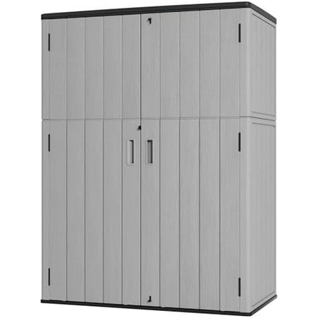 Plastic Outdoor Storage Cabinets,Vertical Sheds&Outdoor Storage with Floor,Outdoor Storage Box Waterproof/Lockable for Garage,Bike,Tools Storage Shed (57Cu.ft-Pale Grey)