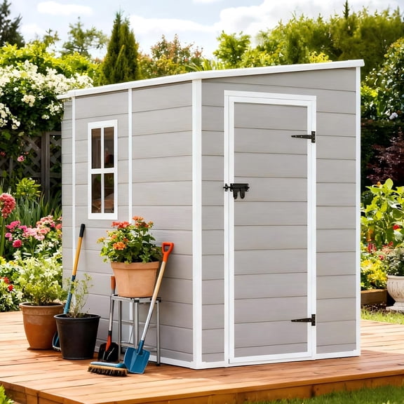 Plastic Outdoor Storage Sheds with Floor and Lockable Door, Compact Resin Outdoor Storage Cabinet Waterproof, Garden Shed/Tool Shed for Backyard, Patio, Grey