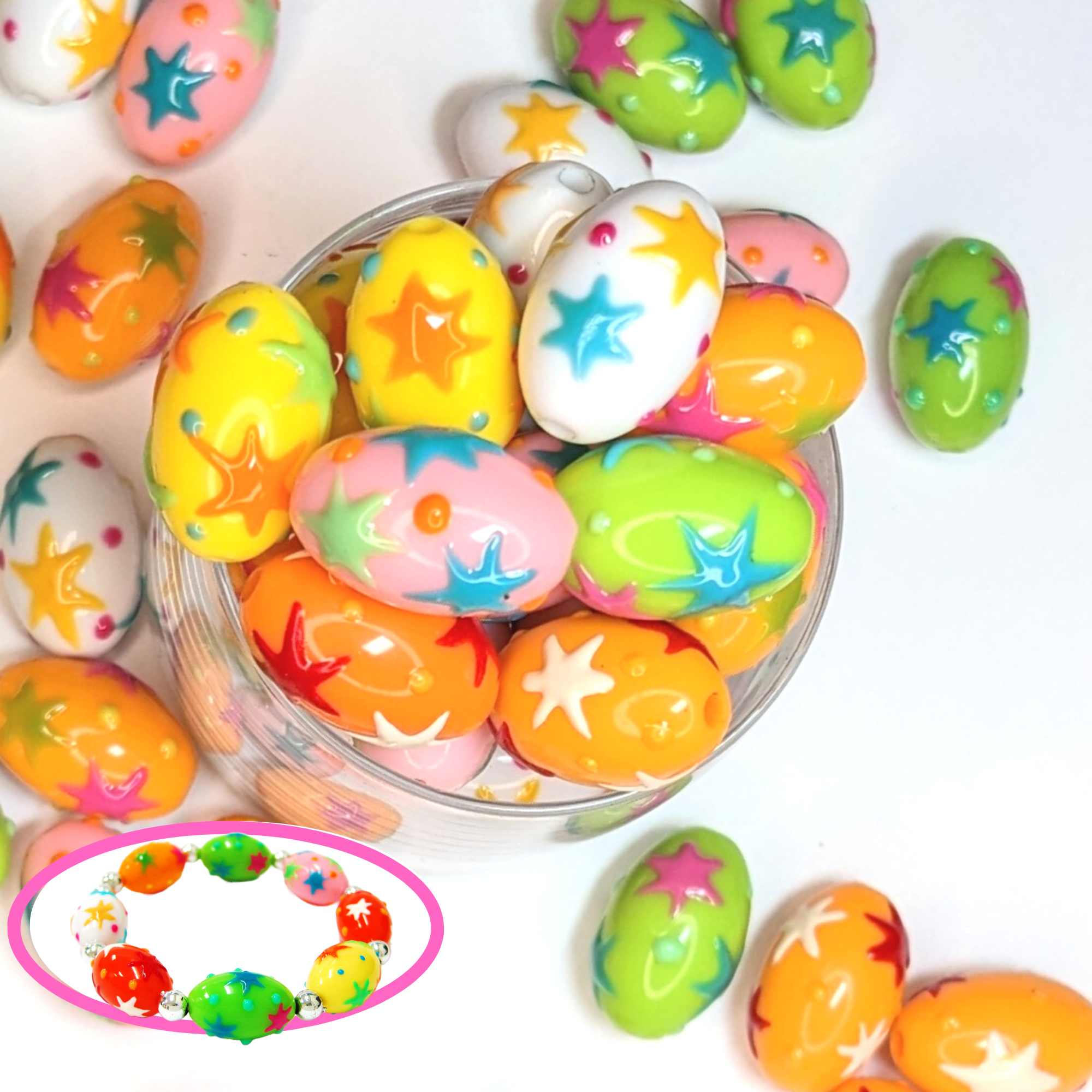 Plastic Oval Beads, Craft Easter Beads for Making Jewelry, DIY Bracelet Beads Bulk, Basket Stuffers, Sparks, 100 Pcs