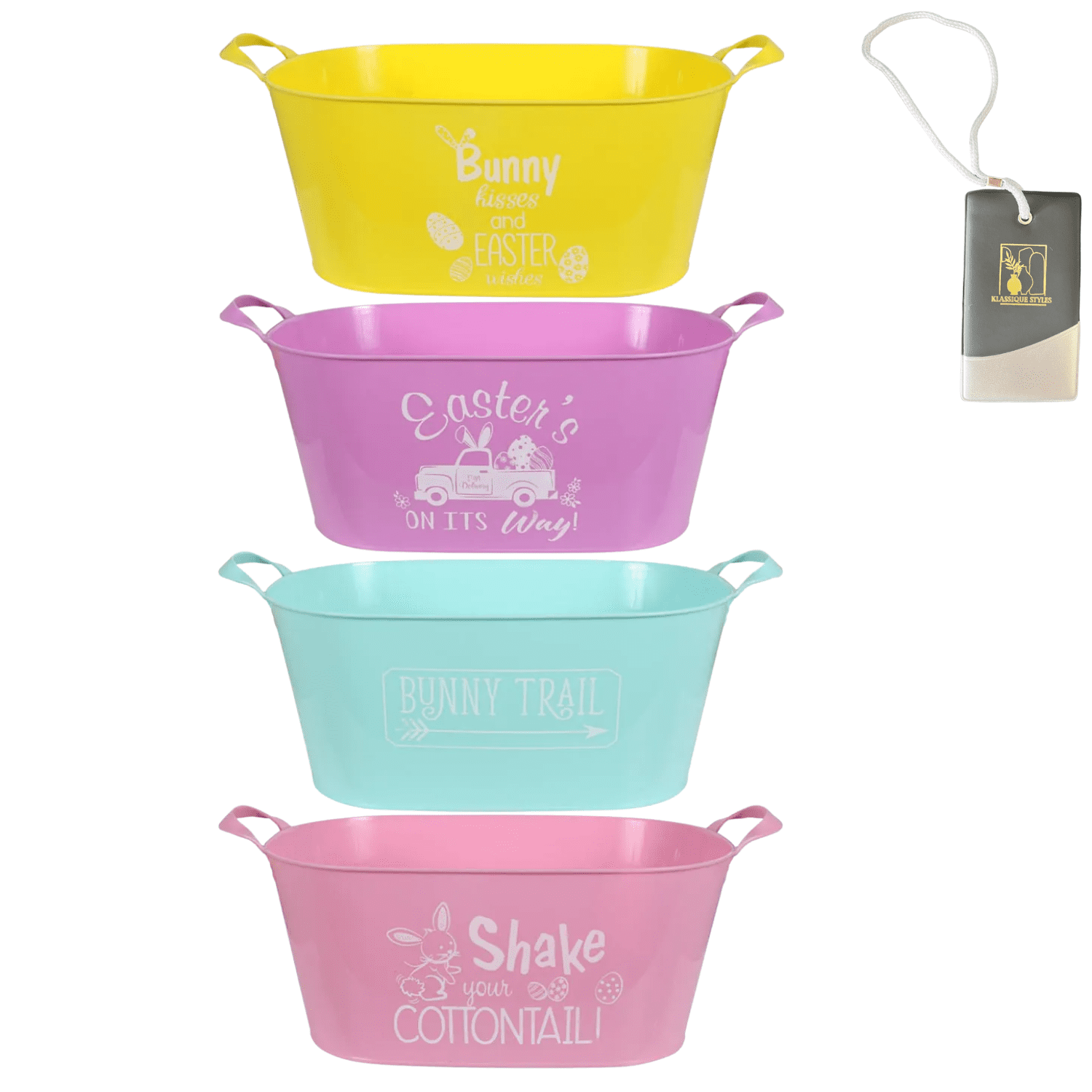 Plastic Oval Happy Easter Containers with Handles Decorative Storage Candies Treats Eggs Holder