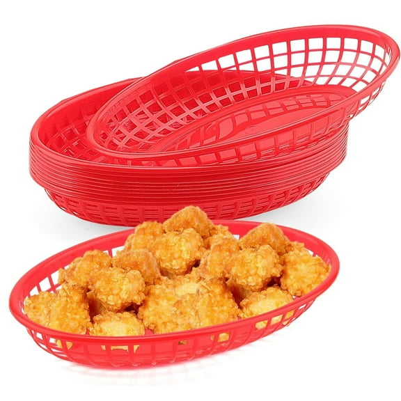 Plastic Oval Serving Baskets,Bexikou 12 Pcs Plastic Fast Food Baskets, Restaurant Serving Baskets,Food Serving Baskets for Picnic, Deli Serving, Chicken, Burgers and Fries