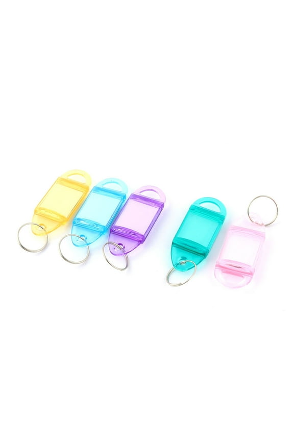 Plastic Oval Shape Name Cards Key Label Ring Keychain Assorted Color 5pcs