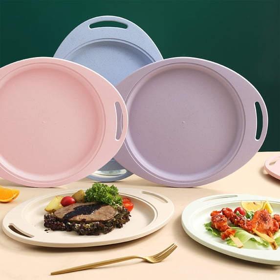 Plastic Oval Steak Plate with Handles | Heat Resistant, Drop Proof, Stackable | 13.4"x10.6" Durable Serving Dish for Pasta, Grilled Meats, Easy Clean | Restaurant & Home Use, Assorted Colors