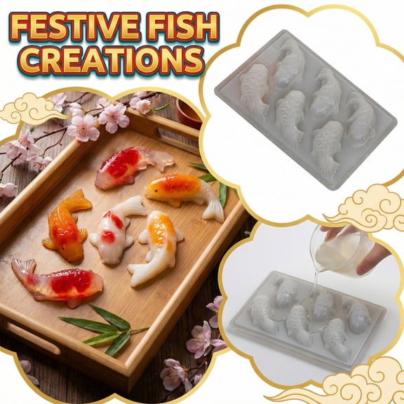 Plastic PP Koi Fish Shape Mold with 6 Small Carp Cavities, Food Safe Reusable Tray for Soap Making, Candy, Baking & Resin Crafts DIY Supplies