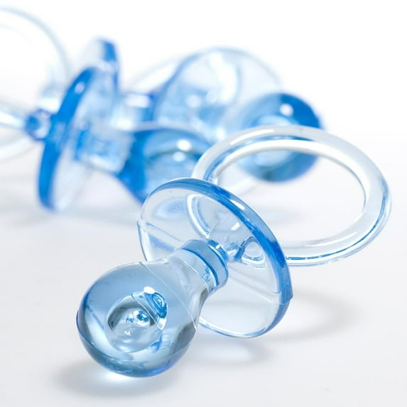 Plastic Pacifier Baby Shower Favors, 2 in, Blue, 4ct