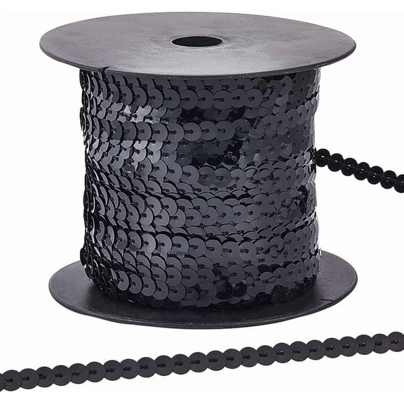 Plastic Paillette Beads Sequins Beads Ornament Accessories Flat Round Black 6mm 100yards/roll diy