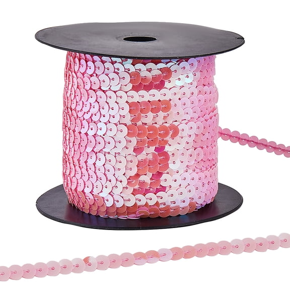 Plastic Paillette Beads Sequins Beads Ornament Accessories Flat Round Pink 6mm 100yards/roll