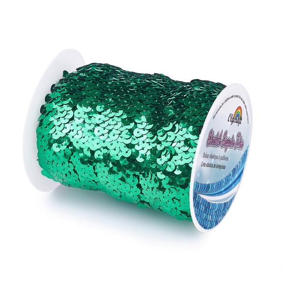 Plastic Paillette Elastic Beads Sequins Beads Ornament Accessories 3 Rows Paillette Roll Flat Round Green 25x1.5mm 10m/roll for DIY