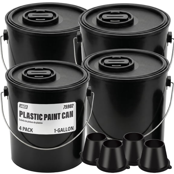 Plastic Paint Can Bucket 1Gal Pack of 4, w/Lid & Handle, Triple Lock Airtight Seal, Touchdown Bucket, Small Pail Triple-Lock Airtight Seal to Minimizing Skimming, Rust, Odor & Chemical Resistant