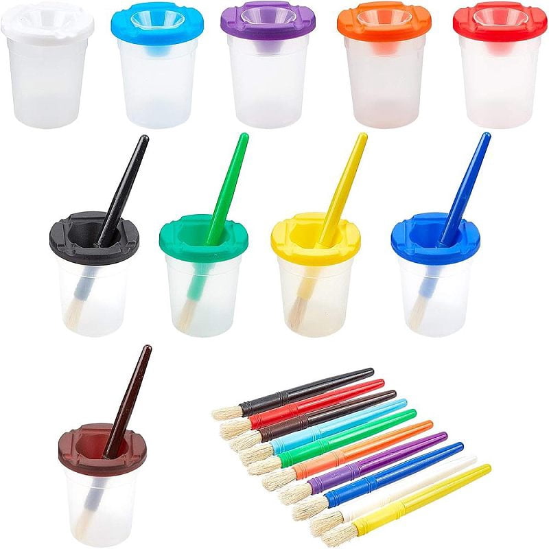 Plastic Painting Brushes Pens Sets 10PC Plastic Pen Cup and 10PC Painting Brushes Pens For Painting & Drawing Supplies Mixed Color 20pcs/set