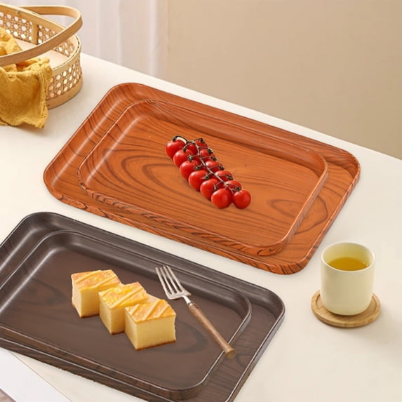 1Pc Brown Wood Grain Square Serving Tray Decorative Fruit Dessert Plate Tea Coffee Snack Tray Household Kitchen Dining Table Serving organizer Plate,12.01"X8.66"X0.59",by JASKFLY