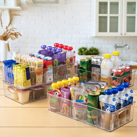 Plastic Pantry Organization and Storage Bins with Removable Dividers - 4 Pack XL
