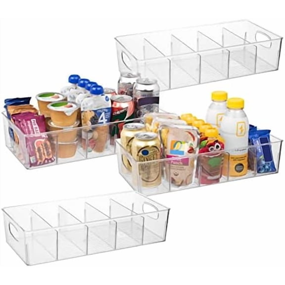 Plastic Pantry Organization and Storage Bins with Removable Dividers – Perfect Kitchen Organization or Kitchen Storage – Refrigerator Organizer Bins, Cabinet Organizers (4 Pack XL)