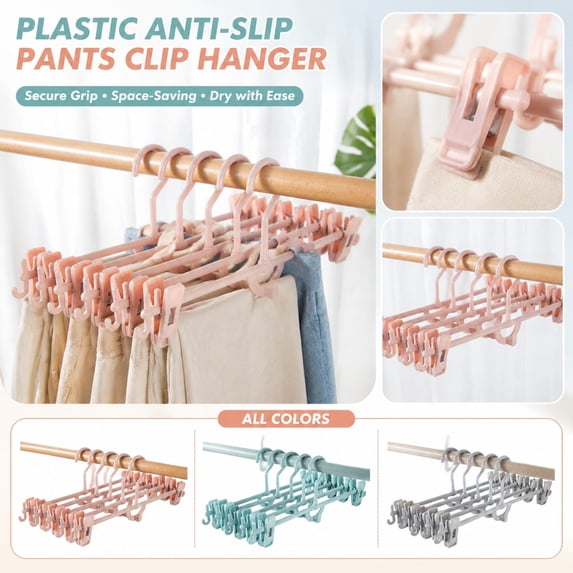 Plastic Pants Hangers with Adjustable Clips, Non-Slip Skirt Hangers for Closet Organization, Space Saving Design for Trousers and Clothes Drying, 1pcs, 1Pack Pink