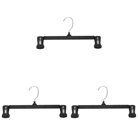 Plastic Pants & Skirt Hangers With Clips,Plastic Closet Hangers for Shorts, Shirts, Jeans, Dresses, Slacks, Coats, Clothes, Clothing,Black Plastic Bottom Hanger,Pants Hangers With Clips,Black 3PCS