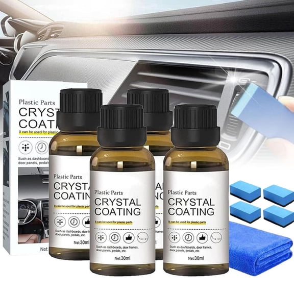 Plastic Parts Ceramic Coating Agent, Car Refurbish Crystal Coating, Refurbish Agent for Car Leather Parts, Safe Auto Detailing Supplies Kit with Foam Applicator and Towel