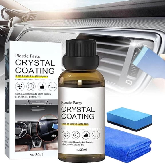 Plastic Parts Ceramic Coating Agent, Car Refurbish Crystal Coating, Refurbish Agent for Car Leather Parts, Safe Auto Detailing Supplies Kit with Foam Applicator and Towel
