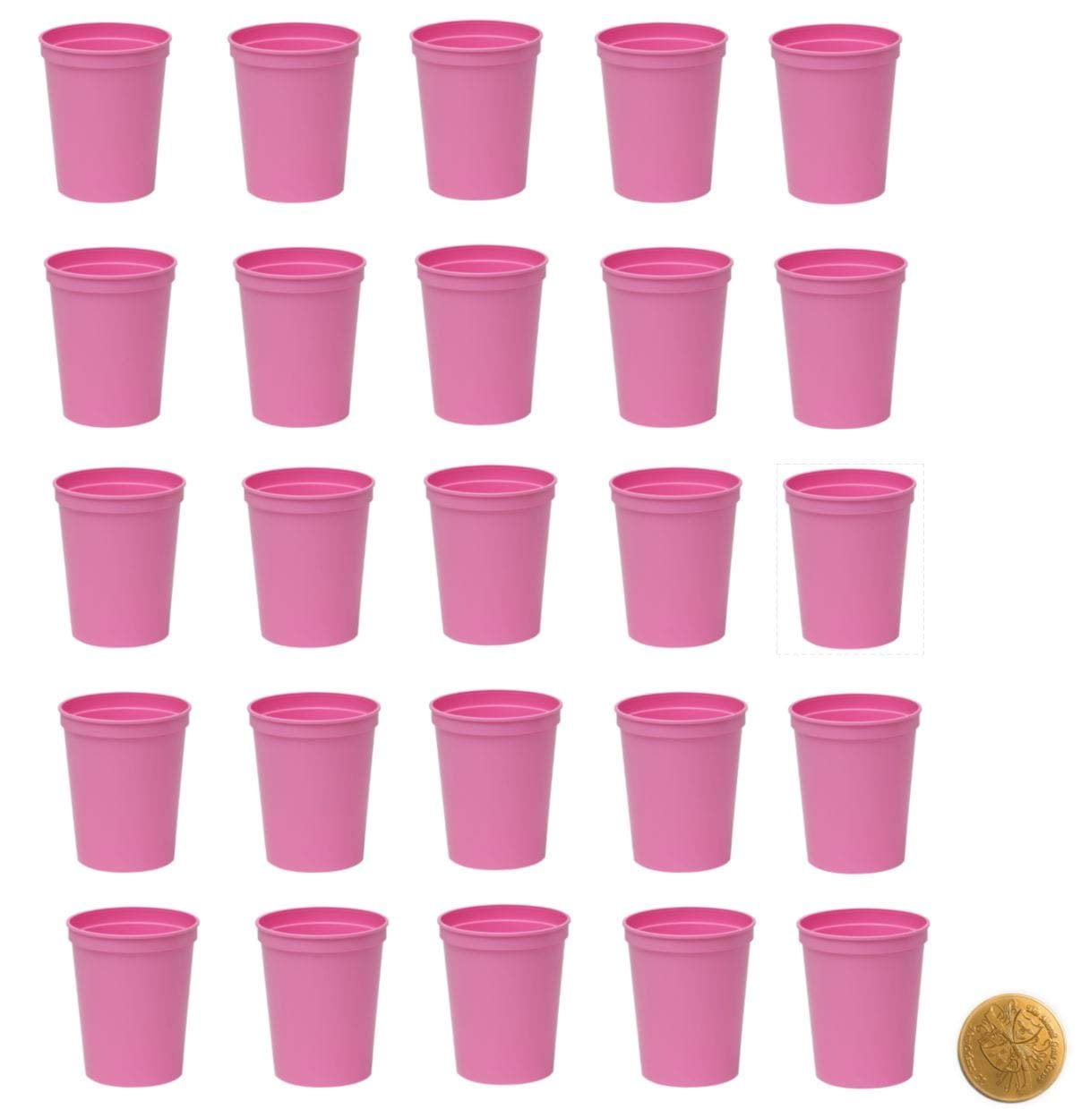 Plastic Party Cups, Pack of 25,  Blank 16 oz Stadium Cups BABY PINK