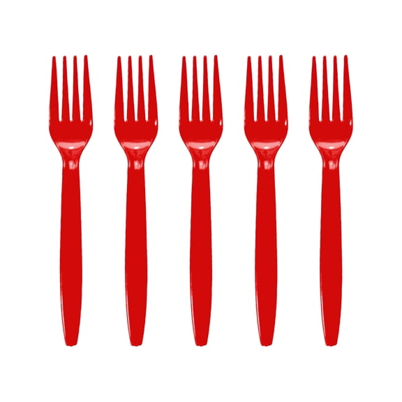 Plastic Party Forks, Disposable Red, 10 Pack, For Birthday Wedding Cake Dining Events