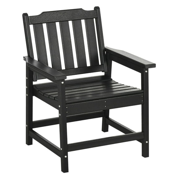 Plastic Patio Chair Outdoor Dining Armchair - Black HDPE Slatted Design for Lawn, Garden & Poolside