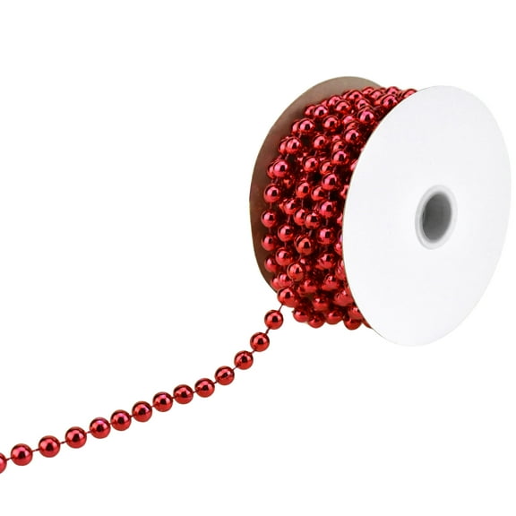 Plastic Pearls Beads String Garland, 8mm, 5/16-inch, 8-yard, Red