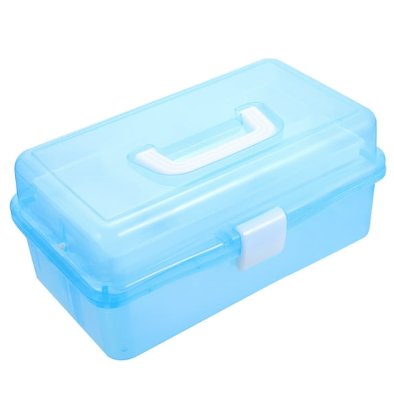 1pc Portable Handle Plastic Tool Box with Three Layers Storage for Home Use