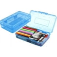 thumbnail image 1 of Plastic Pencil Box, Clear Pencil Box, Large Plastic Pencil Case Crayon Box, Colored Hard Pencil Case Organizer, Maker Organizer with Lid, Small Art Craft Storage Containers Pen Box, Blue, 1 of 7