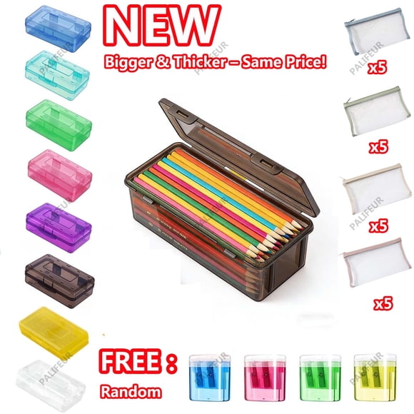 Plastic Pencil Box Clear Pencil Case Large Capacity Desk Organizer Stackable Snap-Tight Lid for Office College Home by Xuniizn