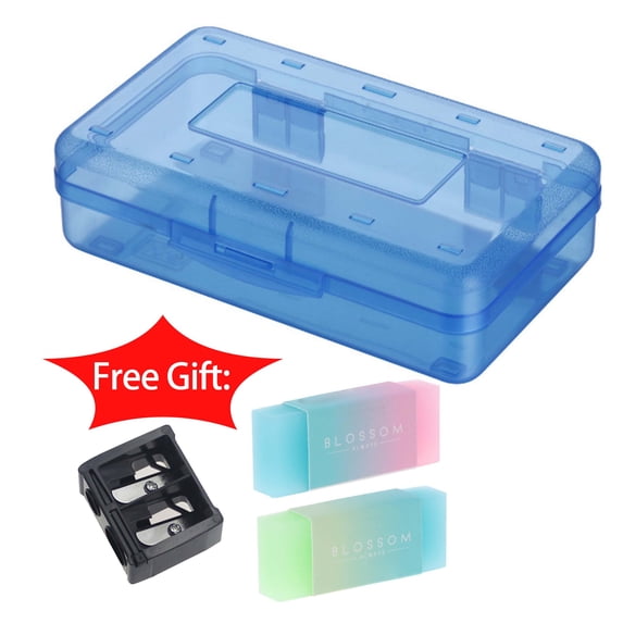 Plastic Pencil Box, Hardcover Snap-Tight Lid School Large Marker Case for Boys (8" X 4.8" X 2.3", Blue)